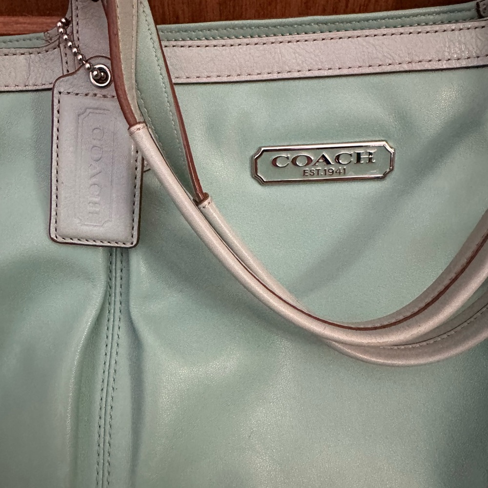 Coach Robins Egg Blue Leather Tote Bag - Picture 5 of 6